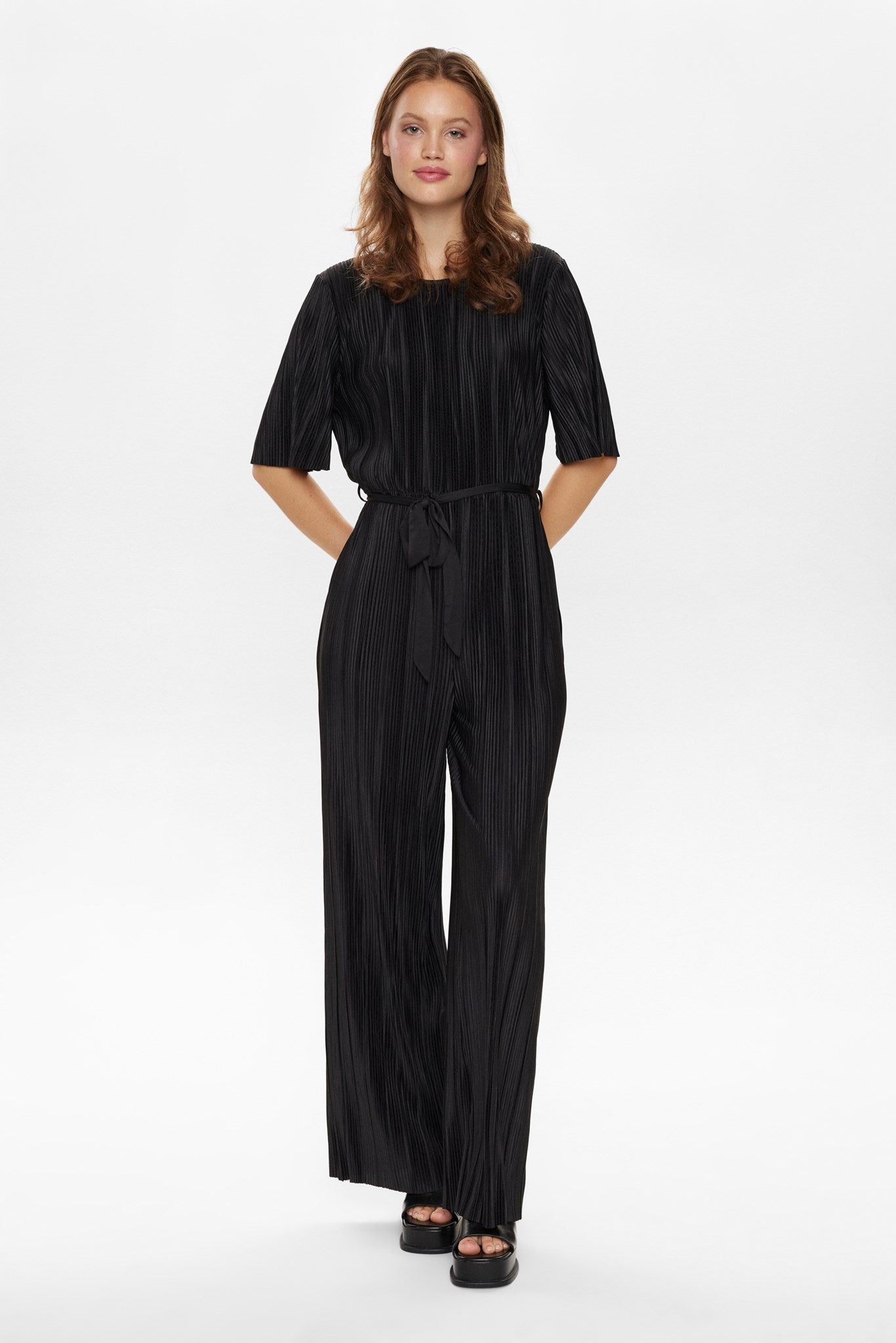 Black plisse jumpsuit online